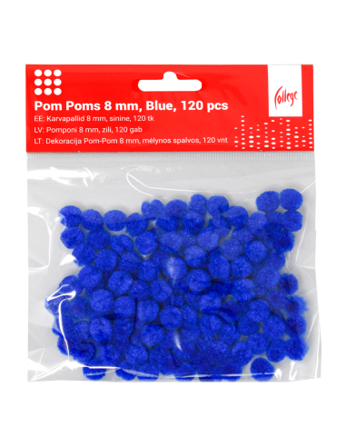 Pom Poms College 8mm, 120 pcs, Blue