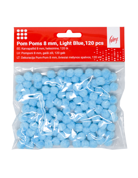 Pom Poms College 8mm, 120 pcs, Light blue
