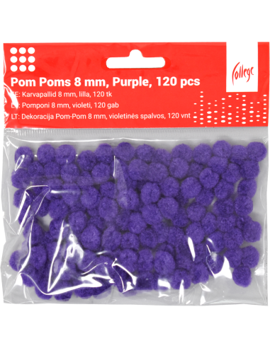 Pom Poms College 8mm, 120 pcs, Purple
