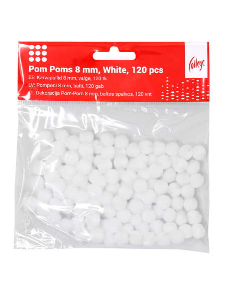 Pom Poms College 8mm, 120 pcs, White
