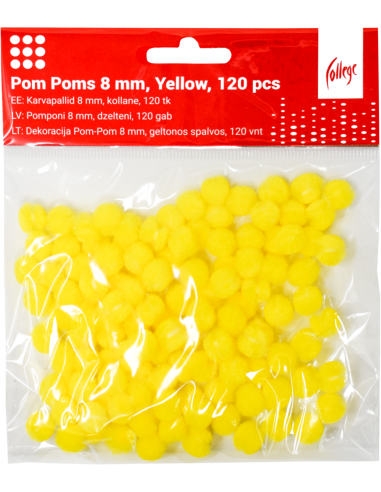Pom Poms College 8mm, 120 pcs, Yellow