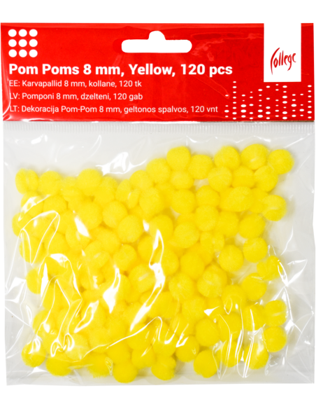 Pom Poms College 8mm, 120 pcs, Yellow