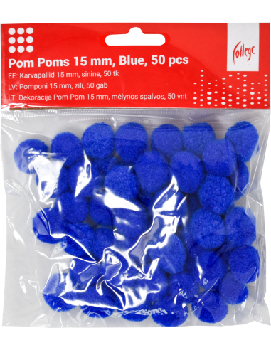 Pom Poms College 15mm, 50 pcs, Blue