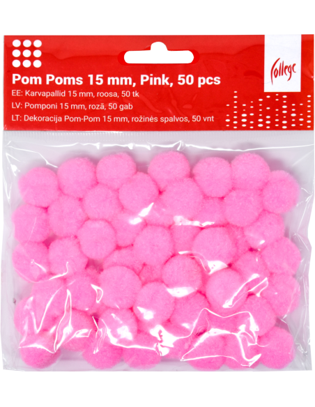 Pom Poms College 15mm, 50 pcs, Pink