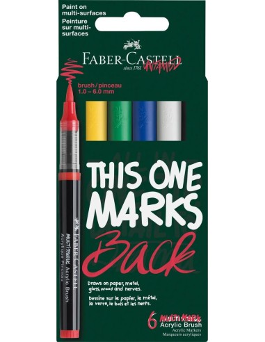 Faber-Castell Multimark Primary Acrylic Brush Markers, 6 Pieces