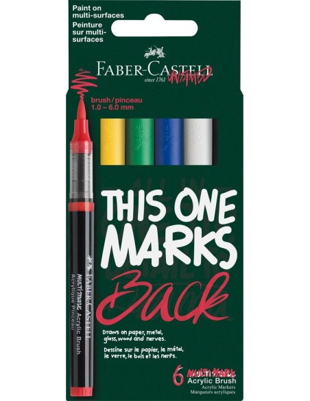 Faber-Castell Multimark Primary Acrylic Brush Markers, 6 Pieces