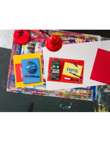 Faber-Castell Multimark Primary Acrylic Brush Markers, 6 Pieces
