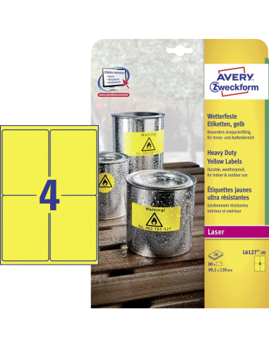 Label Zweckform 99,1 x 139mm weatherproof yellow 20sheets