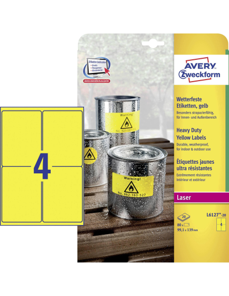Label Zweckform 99,1 x 139mm weatherproof yellow 20sheets