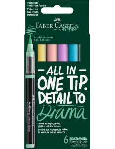 Faber-Castell Multimark Primary Acrylic Brush Markers, 6 Pastel