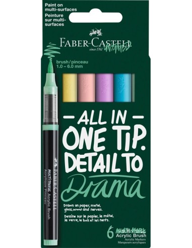 Faber-Castell Multimark Primary Acrylic Brush Markers, 6 Pastel