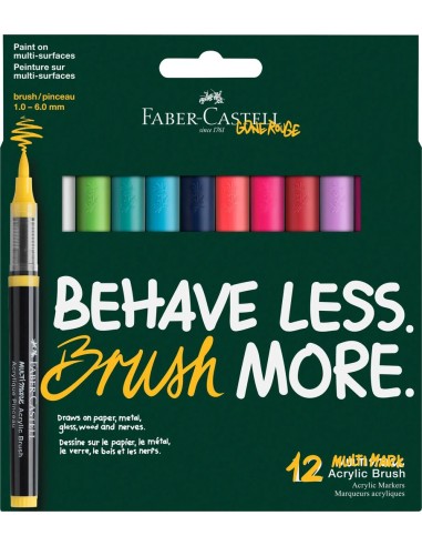 Faber-Castell Multimark Cottage Acrylic Brush Markers, 12 Pieces Dopamin