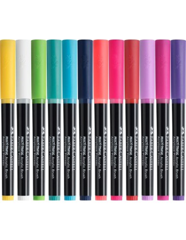 Faber-Castell Multimark Cottage Acrylic Brush Markers, 12 Pieces Dopamin