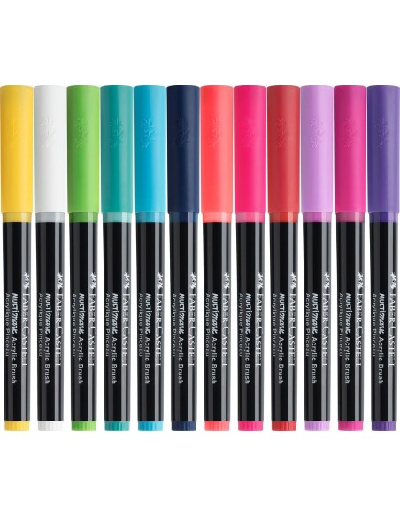 Faber-Castell Multimark Cottage Acrylic Brush Markers, 12 Pieces Dopamin