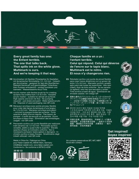 Faber-Castell Multimark Cottage Acrylic Brush Markers, 12 Pieces Dopamin