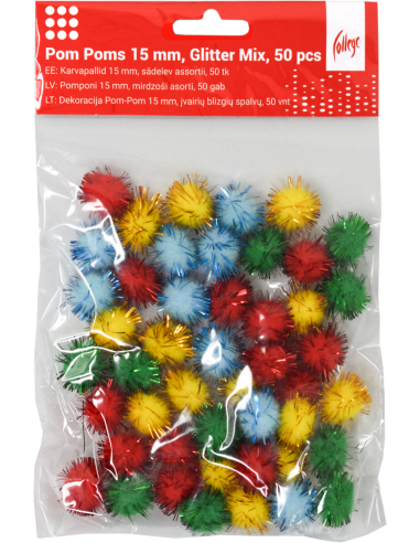 Karvapallid College 15mm 50tk Glitter assortii