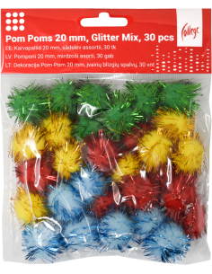 Karvapallid College 20mm 30tk Glitter assortii