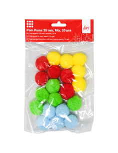 Pom Poms College 25mm, 20 pcs, Mix