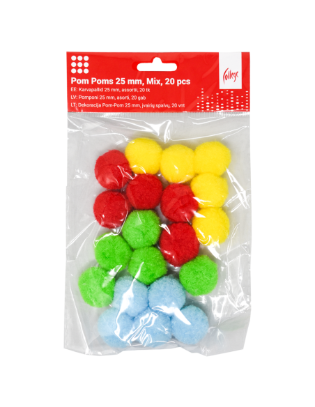 Pom Poms College 25mm, 20 pcs, Mix