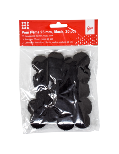Pom Poms College 25mm, 20 pcs, Black