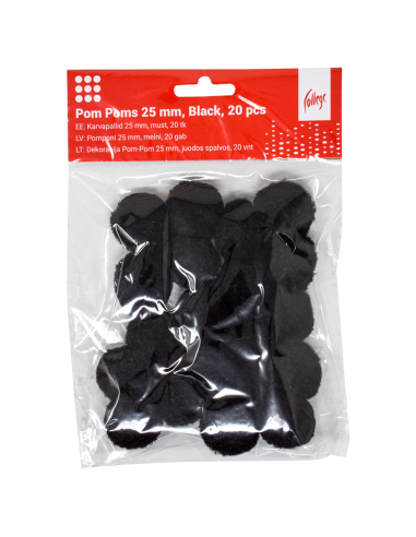 Pom Poms College 25mm, 20 pcs, Black
