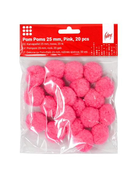 Pom Poms College 25mm, 20 pcs, Pink