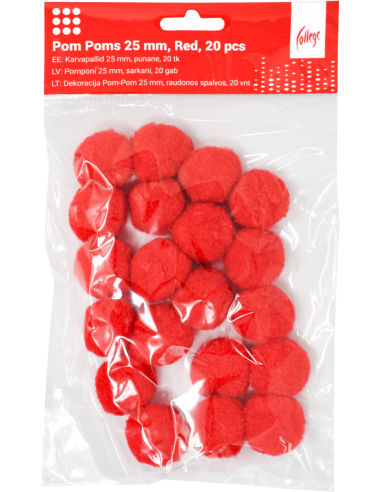 Pom Poms College 25mm, 20 pcs, Red
