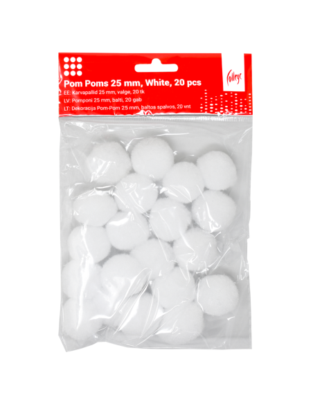 Pom Poms College 25mm, 20 pcs, White