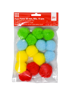 Pom Poms College 30mm,15 pcs, Mix