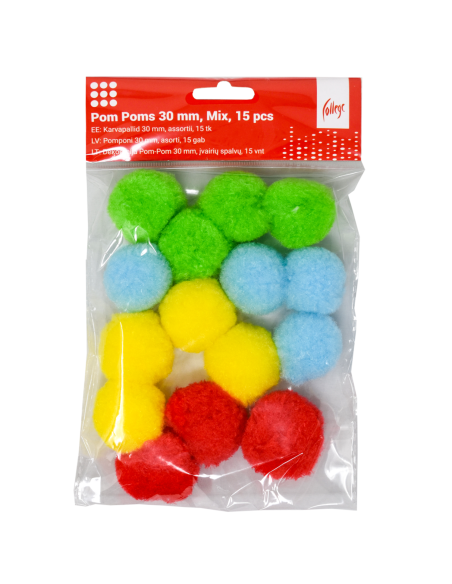 Pom Poms College 30mm,15 pcs, Mix