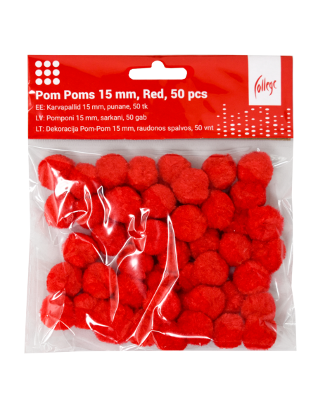 Pom Poms College 15mm, 50 pcs, Red