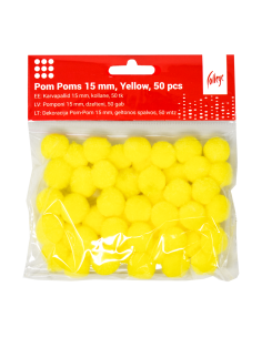 Pom Poms College 15mm, 50 pcs, Yellow