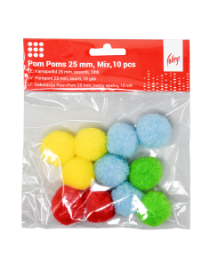 Pom Poms College 25mm, 10 pcs, Mix