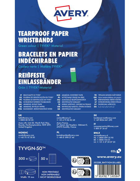 Wristbands Tyvek neon green 265x19mm