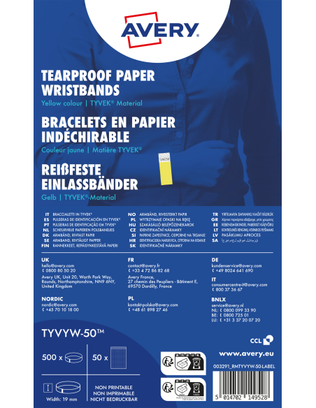 Wristbands Tyvek neon yellow 265x19mm