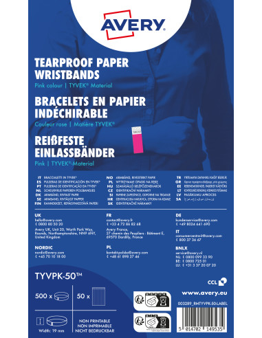 Käepael Tyvek neoonroosa 265x19mm