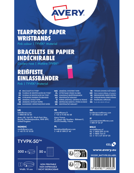 Wristbands Tyvek neon pink 265x19mm