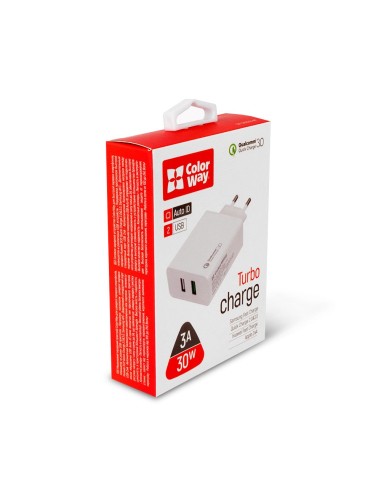 USB Charger Colorway 2USB (QC3.0 + 2.4A AUTO ID) (30W) white