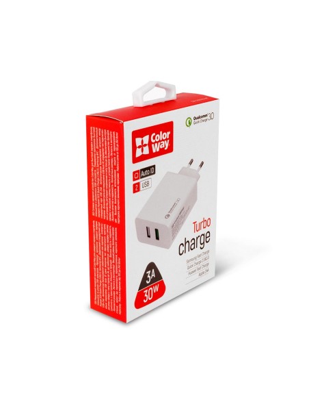 USB laadija Colorway CHS021 2xUSB QuickCharge3.0 +AutoID (30W) valge