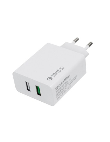 USB laadija Colorway CHS021 2xUSB QuickCharge3.0 +AutoID (30W) valge