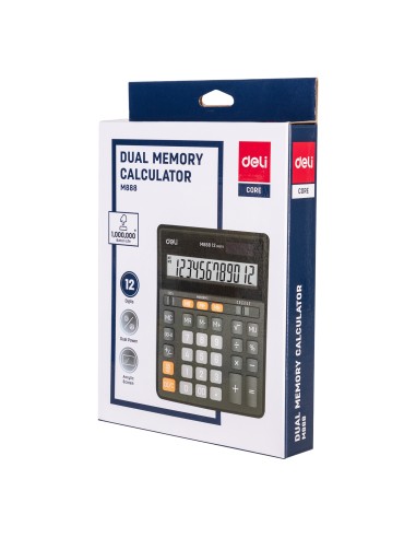 Dual Memory Calculator Plastic-12 digits Black