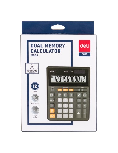 Dual Memory Calculator Plastic-12 digits Black