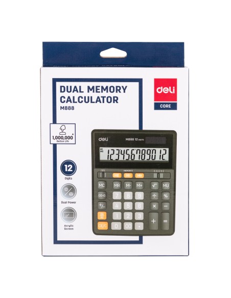 Dual Memory Calculator Plastic-12 digits Black