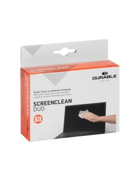 Puhastuslapid ekraanile Durable Screenclean Duo märg+kuiv 10tk pakis