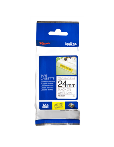 Kleepkirjalint Brother TZe-S251 24mm x 8m must kiri valgel tugeva liimiga (P)