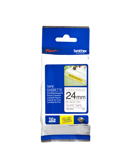 Kleepkirjalint Brother TZe-S251 24mm x 8m must kiri valgel tugeva liimiga (P)