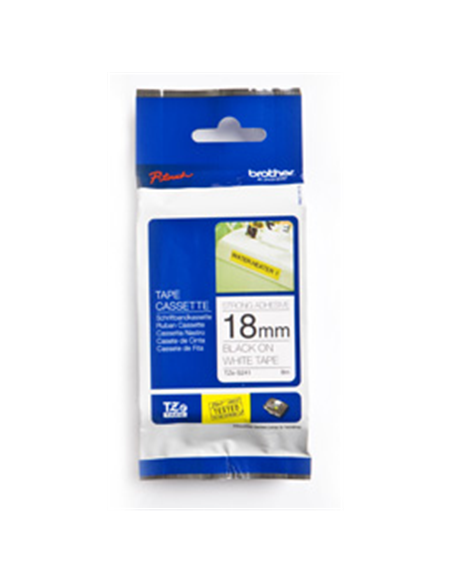 Kleepkirjalint Brother TZe-S241 18mm x 8m must kiri valgel tugeva liimiga (P)