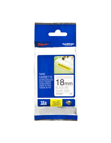 Kleepkirjalint Brother TZe-S241 18mm x 8m must kiri valgel tugeva liimiga (P)