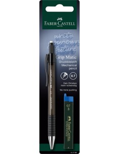 Mehaaniline harilik pliiats Faber-Castell Grip-Matic 0,7mm must +söed blistris