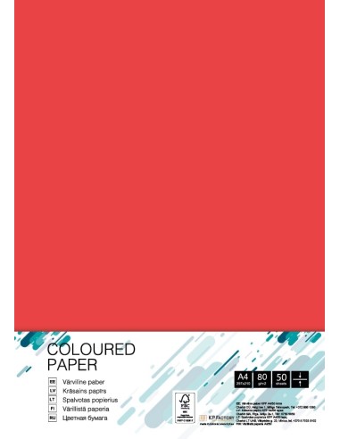 Colored paper College A4/50 sheets, Coral Red CO44, 80g/m2